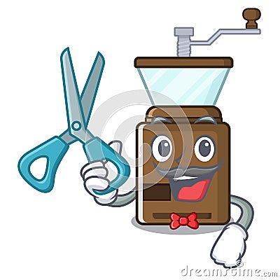 Barber coffee grinder isolated in the mascot Vector Illustration