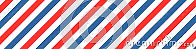 Barber colored liner background. Blue red vector pattern. Diagonal stripe pattern. Vector Illustration