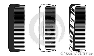 Barber Comb icon - vintage design element for logo, emblem, label. Vector set of 3 combs in other 3 styles. Vector Illustration