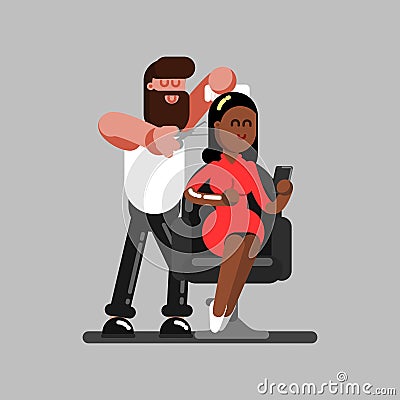 Barber cuts clients hair Vector Illustration