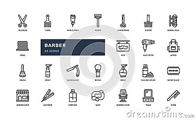 Barber hairdresser shave cut trim hair salon detailed thin line outline icon set. simple vector illustration Cartoon Illustration