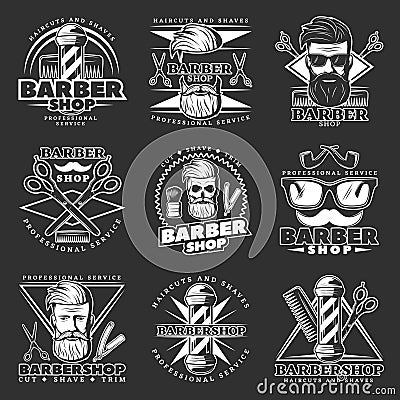 Barber Hipster Emblem Set Vector Illustration