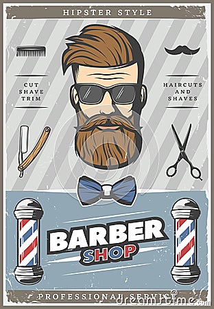 Barber Hipster Vintage Poster Vector Illustration