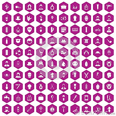 100 barber icons hexagon violet Vector Illustration