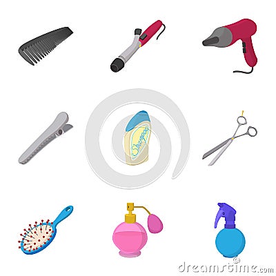 Barber icons set, cartoon style Vector Illustration