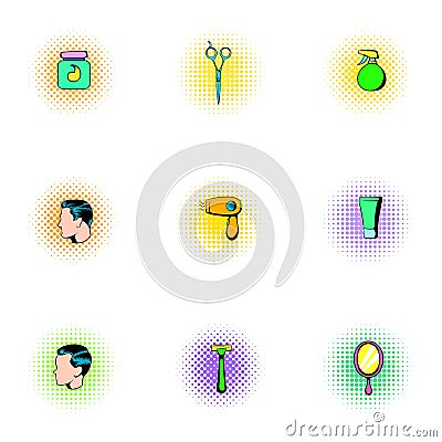 Barber icons set, pop-art style Vector Illustration