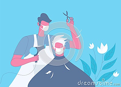 Barber making haircut illustration concept vector Cartoon Illustration