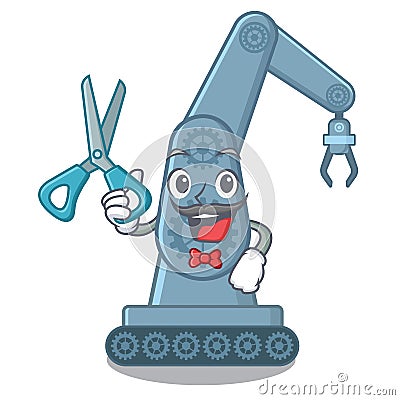 Barber mechatronic robotic arm isolated on character Vector Illustration
