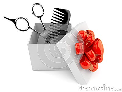 Barber scissors with comber inside gift Cartoon Illustration