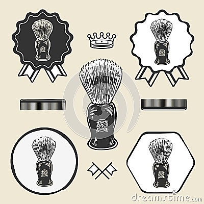 Barber shaving brush beard symbol emblem label collection Vector Illustration