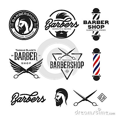 Barber shop badges set. Vector vintage illustration. Vector Illustration