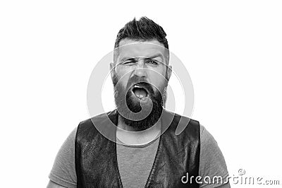 Barber shop and beard grooming. Styling beard and moustache. Facial hair treatment. Hipster with beard brutal guy Stock Photo