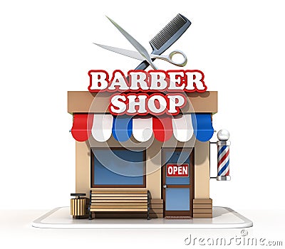 Barber shop 3d rendering Cartoon Illustration