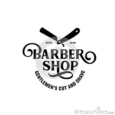 Barber shop emblem badge logotype sign. Vector vintage illustration. Vector Illustration