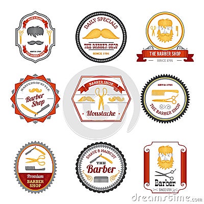 Barber Shop Emblems Colored Vector Illustration