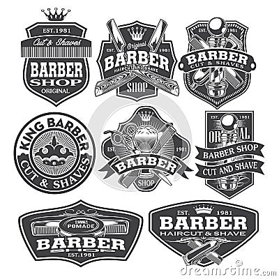 Barber Shop Hair Salon Hair Stylist Vintage logo Luxury Pomade Retro Royal Vector Vector Illustration