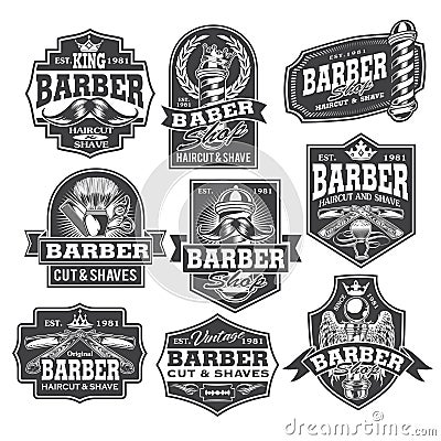 Barber Shop Hair Salon Hair Stylist Vintage logo Luxury Pomade Retro Royal Vector Vector Illustration