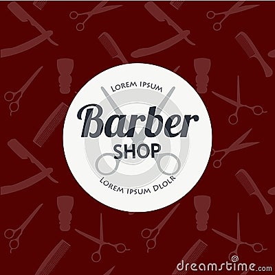 Barber Shop or Hairdresser background set with hairdressing scissors, shaving brush, razor, comb for man salon vector Vector Illustration