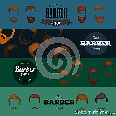 Barber Shop or Hairdresser background set with hairdressing scissors, shaving brush, razor, comb for man salon vector Vector Illustration