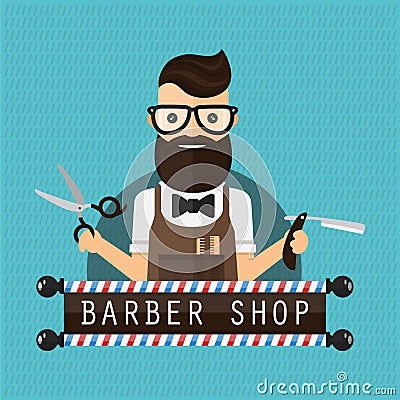 Barber shop hipster flat vector illustration Vector Illustration