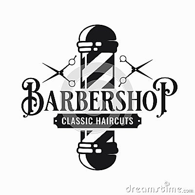 Barber shop logo with barber scissors and pole Vector Illustration