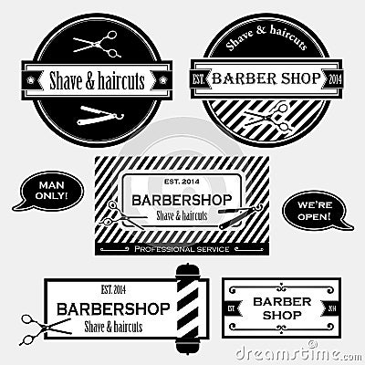 Barber shop old fashioned signs vector collection Vector Illustration