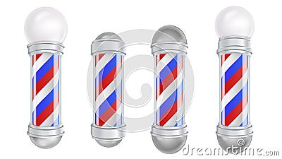 Barber Shop Pole Vector. 3D Classic Barber Shop Pole Set. Good For Design, Branding, Advertising. Isolated Vector Illustration