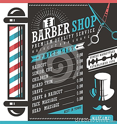 Barber Shop price list template Vector Illustration