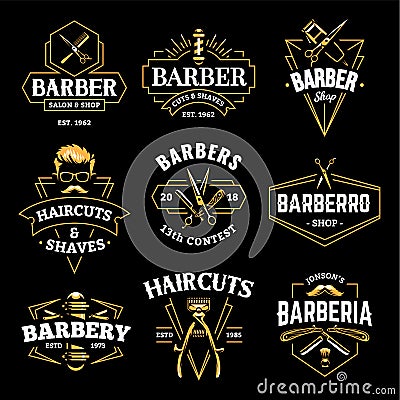 Barber Shop Vector Retro Emblems Vector Illustration