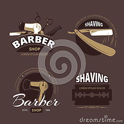 Barber shop and shave vector vintage logo, labels badges Vector Illustration