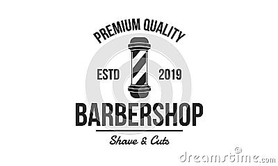 Barber shop simple logo with pole. Classic vintage design. Vector Barbershop sign isolated on white background. Vector Illustration