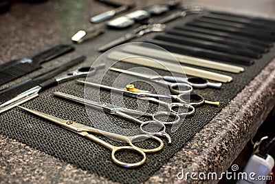 Barber tools in a classic barber shop in Atlanta Stock Photo