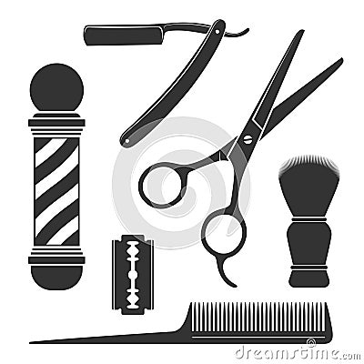 Barber tools graphic icon set Cartoon Illustration