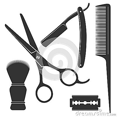 Barber tools graphic icon set Cartoon Illustration