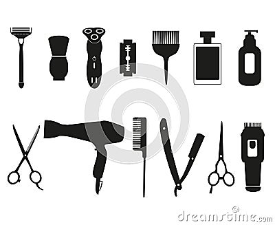 Barber tools and haircut icons set. Vector Illustration