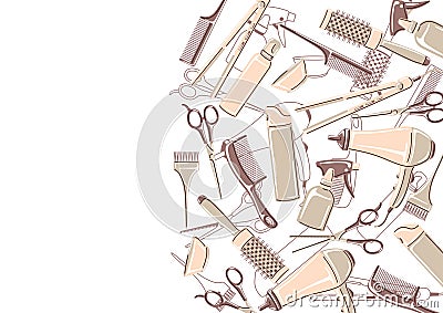 Barbershop background with professional hairdressing tools. Haircutting illustration. Vector Illustration