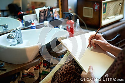 Barbershop of an artist`s hand paint Stock Photo