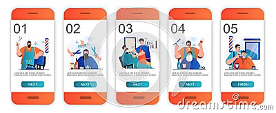 Barbershop concept onboarding screens for mobile app Vector Illustration