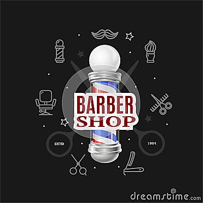 Barbershop Concept with Realistic Detailed 3d Barber Pole. Vector Vector Illustration