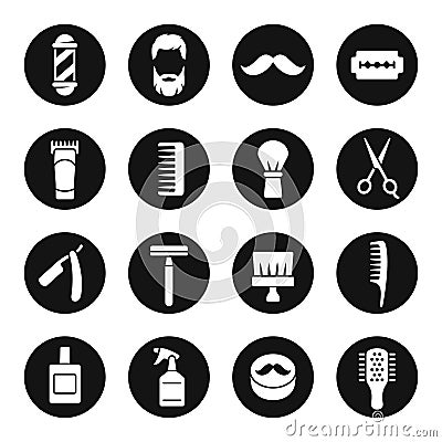 Barbershop equipment and tools vector icon set Vector Illustration