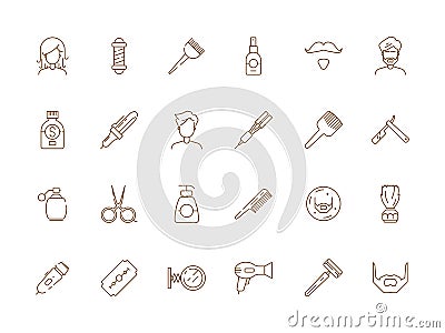 Barbershop icon. Man shaving and grooming tools beauty haircut salon hair trim vector thin line symbols Vector Illustration