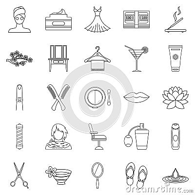 Barbershop icons set, outline style Vector Illustration