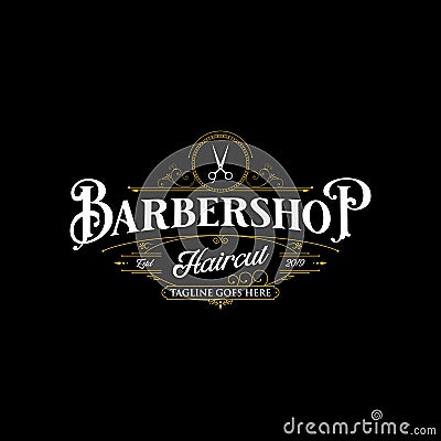 Barbershop logo design. Vintage lettering illustration on dark background Vector Illustration