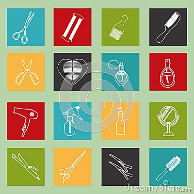 Barbershop objects haircutting tool icons Vector Illustration