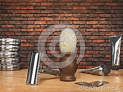 Barbershop tools on a dark background. Cartoon Illustration