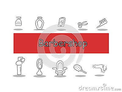 Barbershop vector icon set. Thin simple collection hairstyle illustration black Vector Illustration
