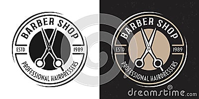 Barbershop vector round badge with scissors Vector Illustration