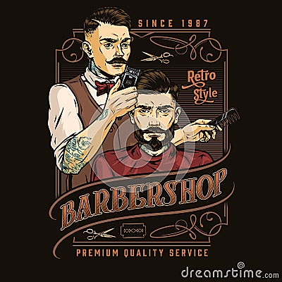 Barbershop vintage colorful label Vector Illustration
