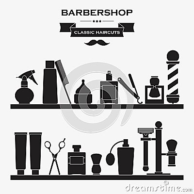 Barbershop vintage symbols set Stock Photo