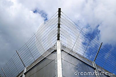 Barbwired prison fence Stock Photo